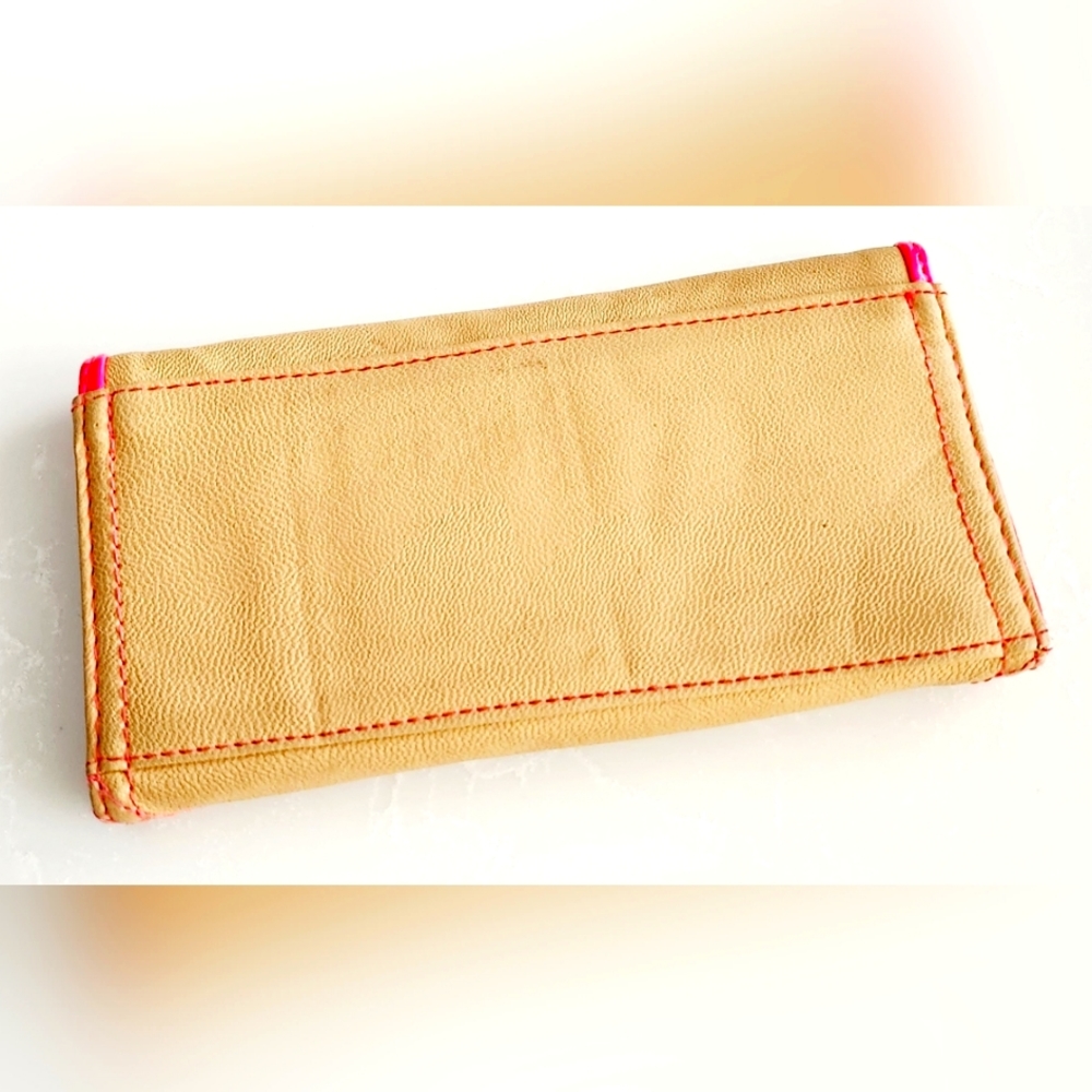 Thin bifold wallet card organizer, pink & beige, multi card wallet